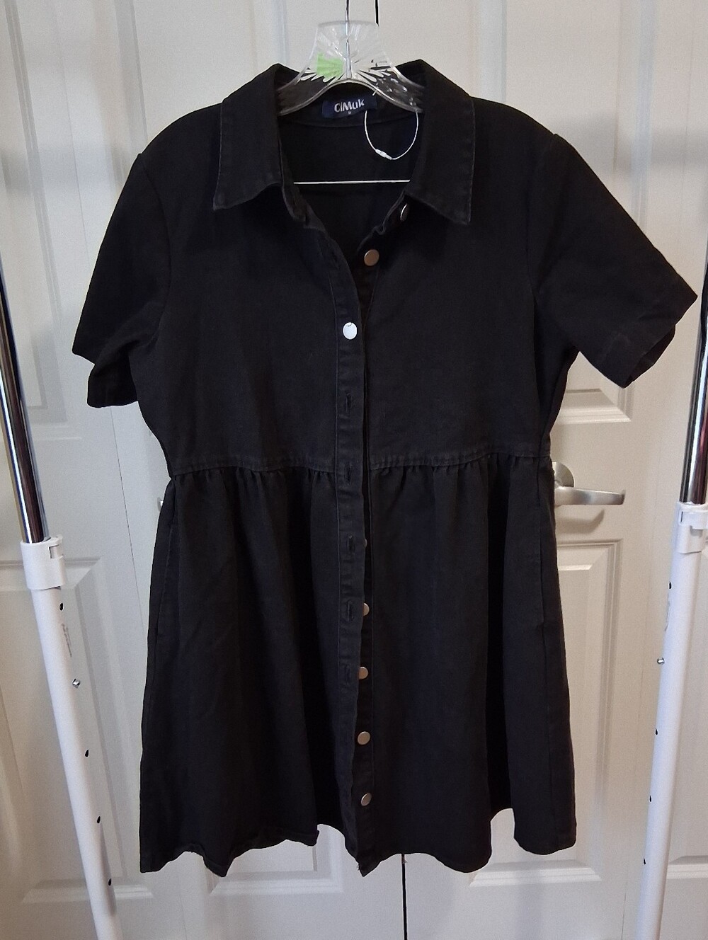 Black Button-Front Denim Dress